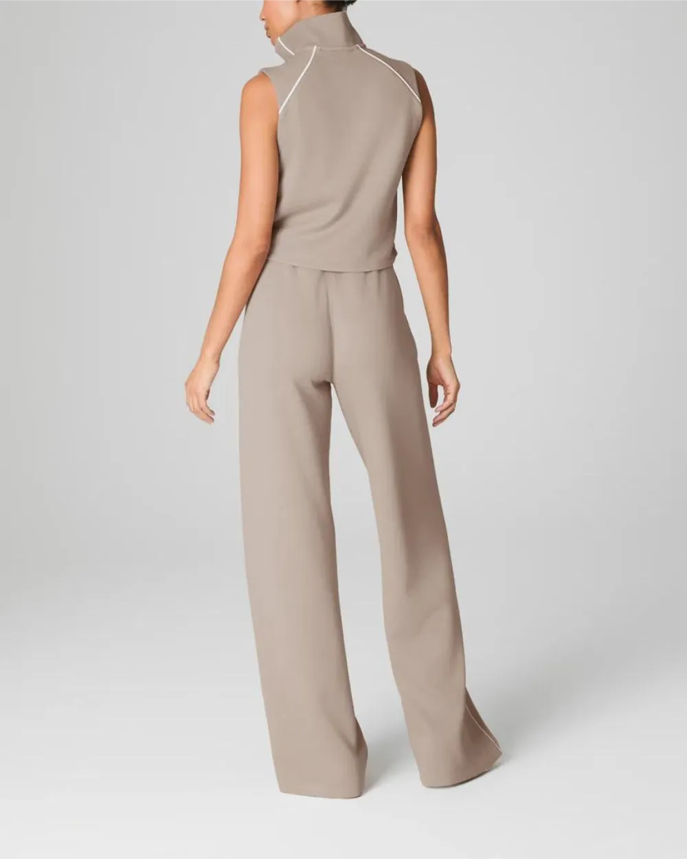Pique Sleeveless Mockneck Jumpsuit