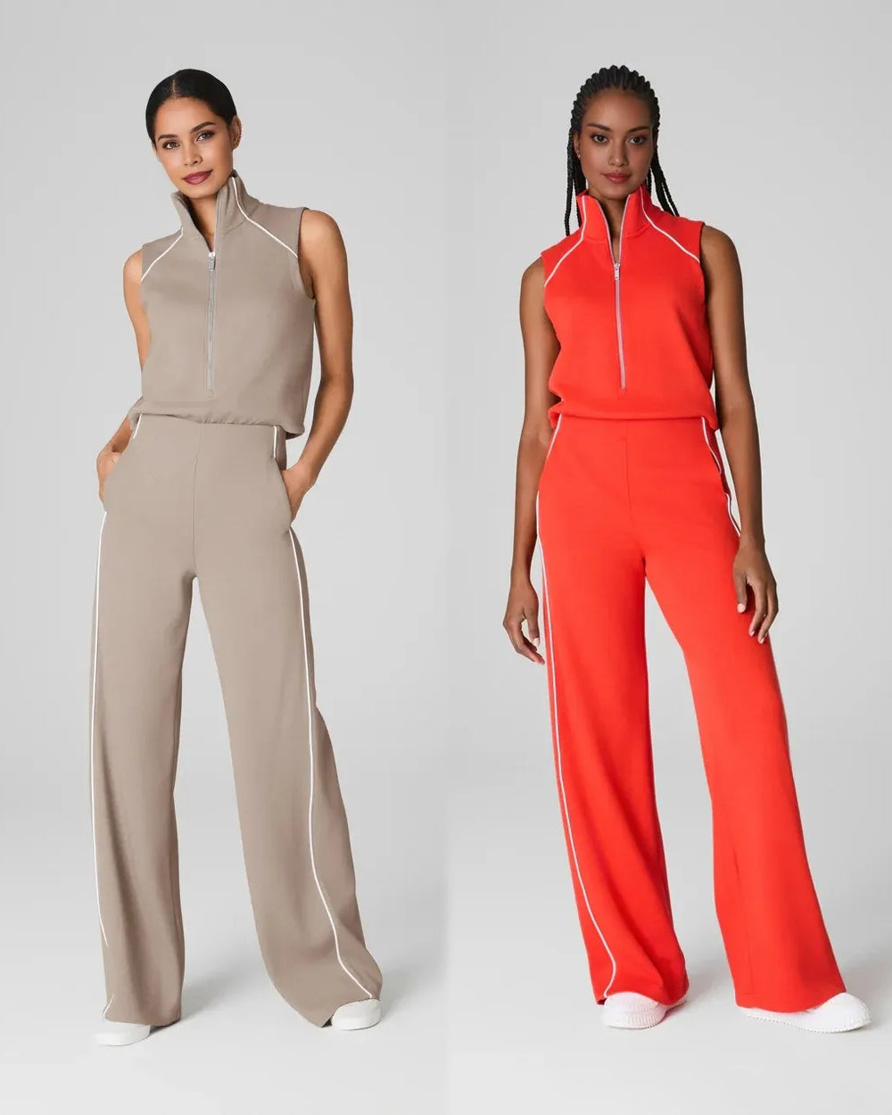 Pique Sleeveless Mockneck Jumpsuit