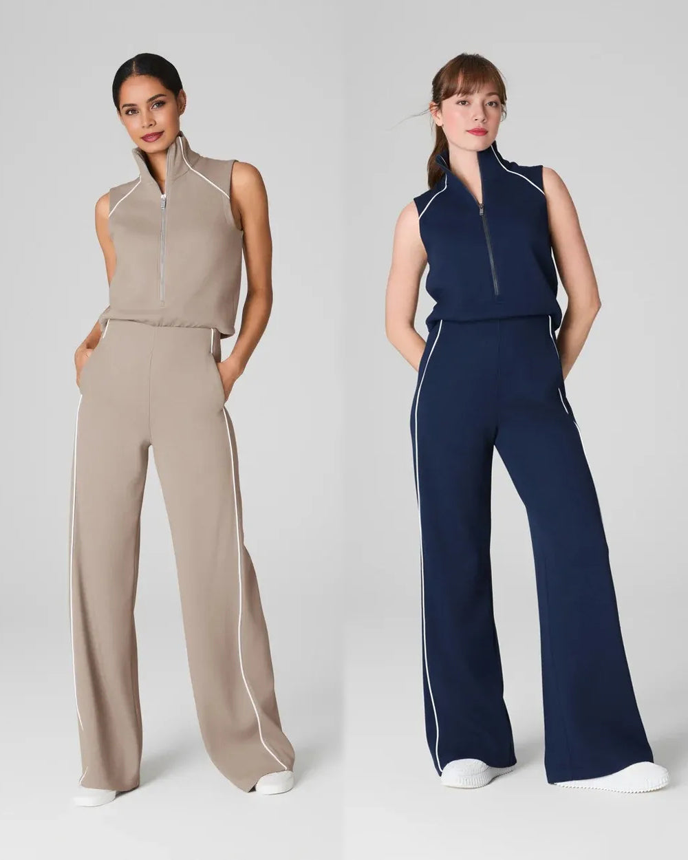 Pique Sleeveless Mockneck Jumpsuit