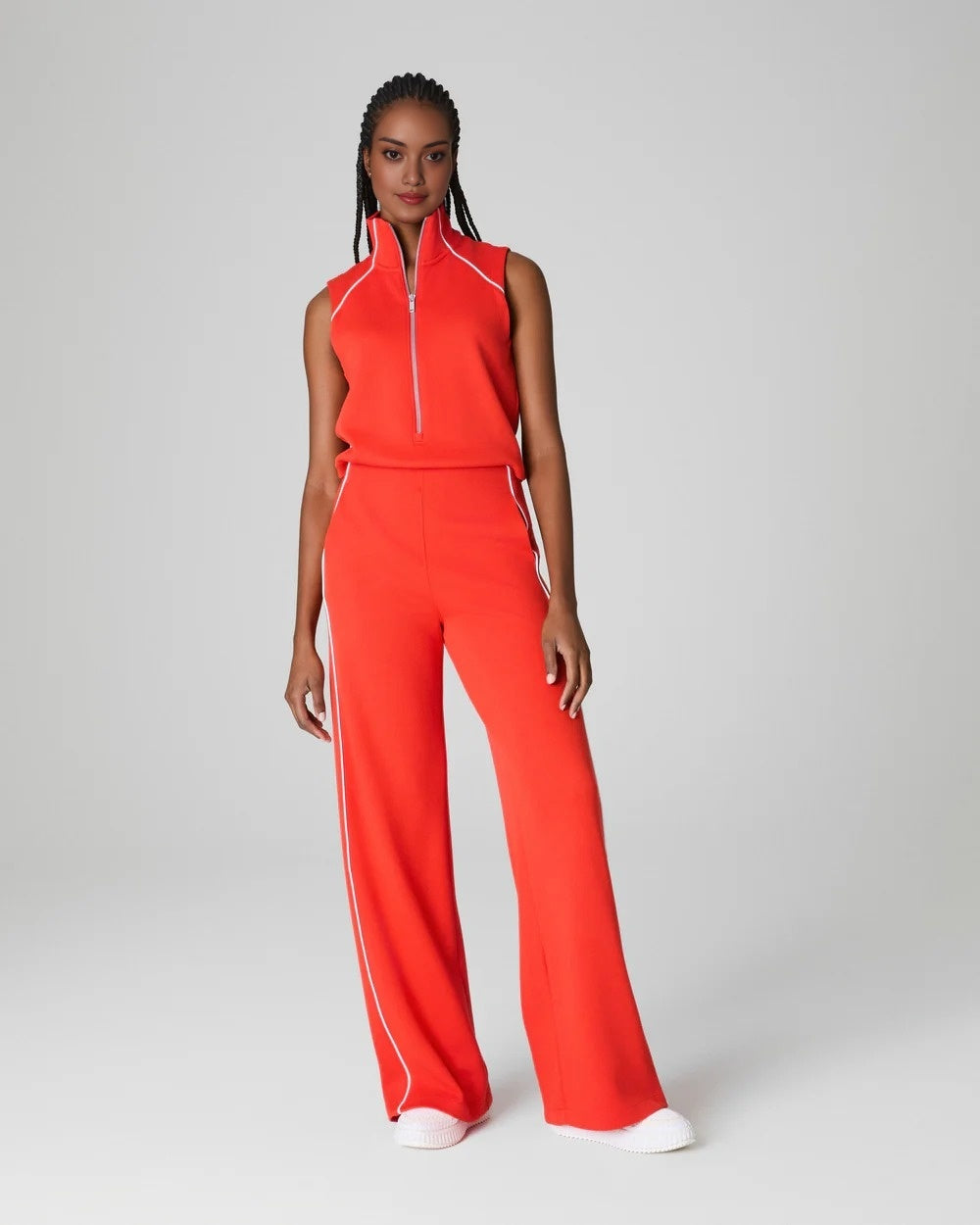 Pique Sleeveless Mockneck Jumpsuit