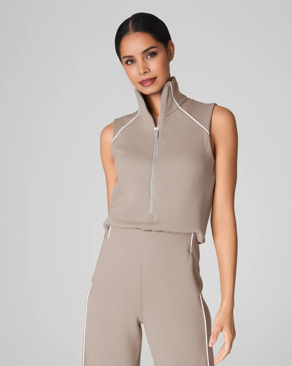 Pique Sleeveless Mockneck Jumpsuit