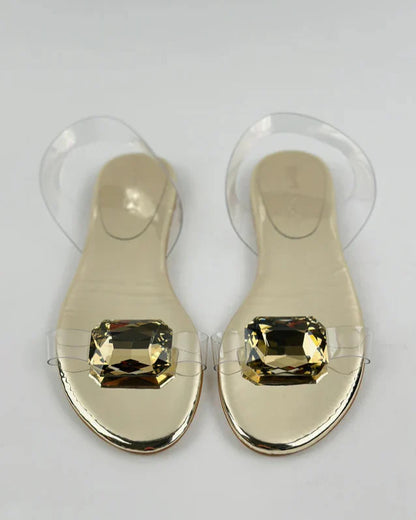 Gold Large Crystal Flat Sandals